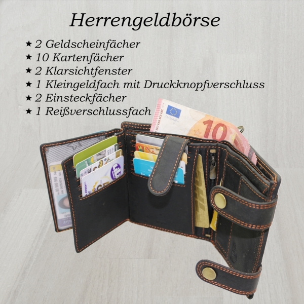 flevado Herrengeldbörse Echt Leder RFID Schutz Hochformat